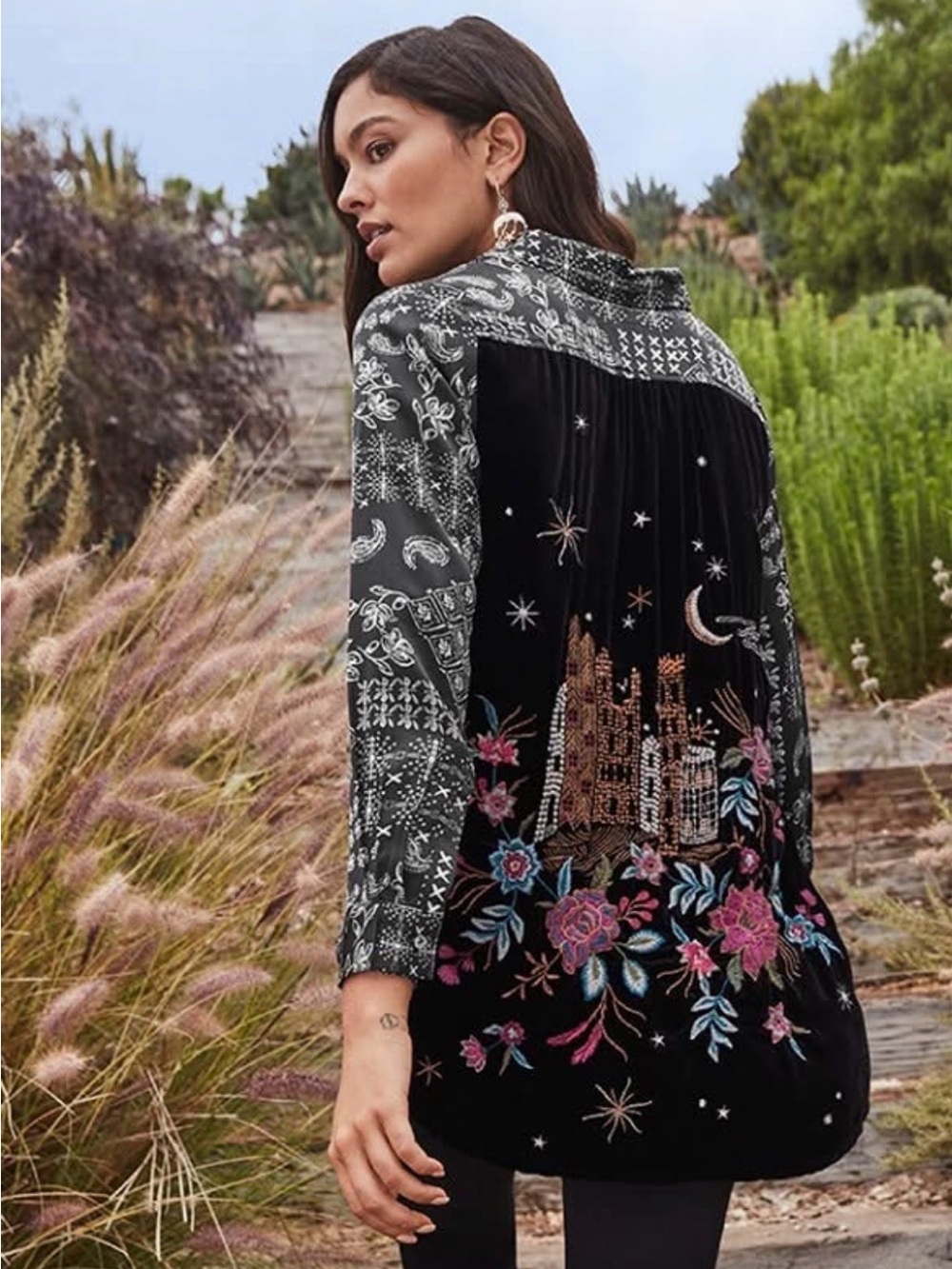Johnny Was Cordelia Velvet Embroidered Bach Shirt